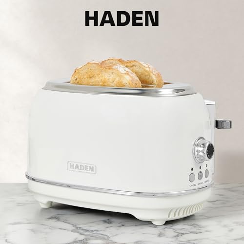 Haden Heritage 76018 Stainless Steel 900W Retro Toaster 2 Slice Wide Slot w/Removable Crumb Tray and Settings, Ivory/White Toasters w/Adjustable Browning Control, Smart Toaster by HADEN - Image 6