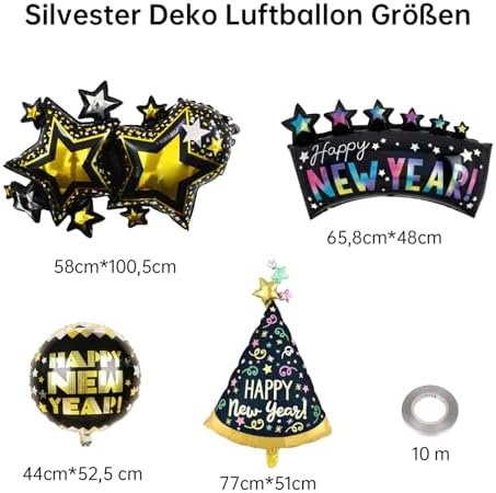 GoldRock 9 sztuk dekoracyjnych balonów sylwestrowych 2024, dekoracja Happy New Year, balony dekoracyjne, balony na Nowy Rok, dekoracja sylwestrowa, dekoracja na imprezę sylwestrową, akcesoria