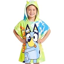 Bluey Beach Towel Hooded Kids Absorbent Changing Robe Cotton Poncho Towels for Swimming Shower Pool Swim Bath Towel Gifts for Girls and Boys Multi, 3-8 Years