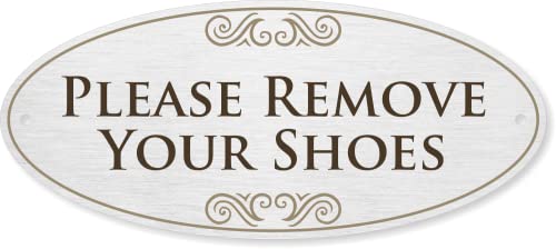 SmartSign Designer Please Remove Your Shoes Sign for Door, 3M Adhesive Backing & Pre-Drilled Holes, 3.5 x 8 inch, Vintage Decor 