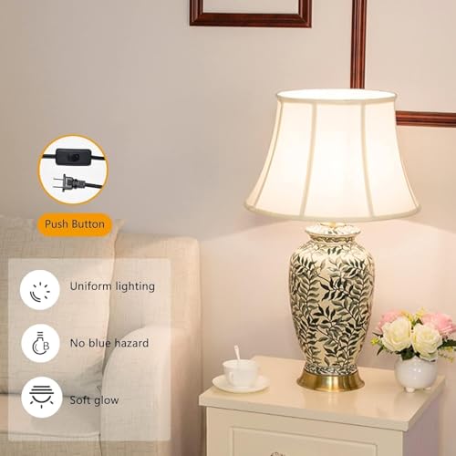 LCSMVLQ Ceramic Table Lamp, Rustic Vintage Tall Coastal Bedside Lamp, Ceramic Lamp Body with Fabric Tapered Drum Shade for Living Room Bedroom House Bedside Nightstand Home - Image 3