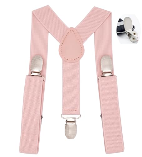 WannGe Kids Y-Shape Suspenders - Adjustable Comfortable Braces for Boys & Girls - Light Pink