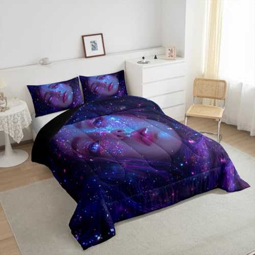 Image of Erosebridal 3D Japanese Girl Comforter Set with Glitter Stars Decorations Galaxy Bedding Full Size 3 Pieces Anime Decor Down Comforter, Fashion Anime Gifts for Girls Duvet Set with 2 Pillowcases