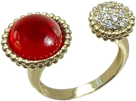 Dtja Round Red and Crystal Stone Statement Ring for Women Gold Plated Adjustable Expandable Retro CZ Open Wrap Finger Rings Comfort Fit Vintage Boho Wedding Christmas Anniversary Jewelry Gift