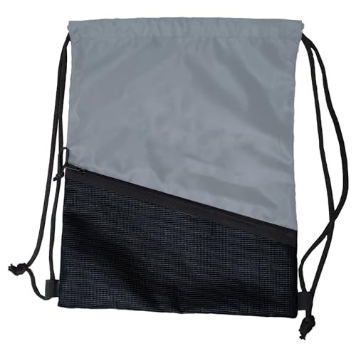 Logo Brands Plain Gray Tilt Backsack - Water Resistant Drawstring Bag with Dual Strap Closure, Zipper Mesh Pocket, Lightweight & Portable