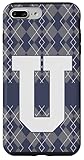Grand pour n'importe qui dont le prénom ou le nom de famille commence par la lettre U. Grand contact personnalisé pour n'importe qui avec l'initiale U. Bon design pour les hommes ! Argyle bleu et gris. Monogramme Lettre U sur un motif amusant.