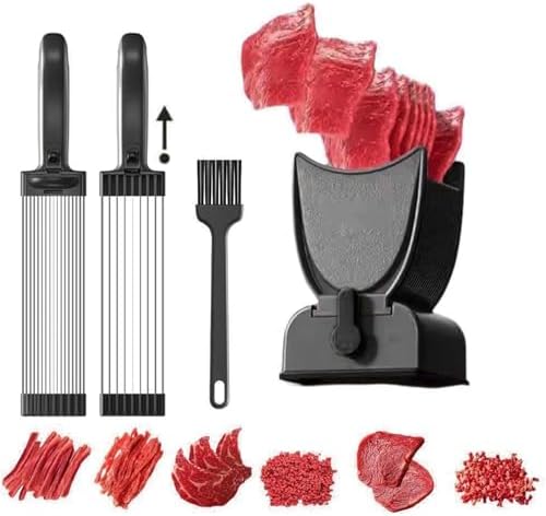 Adjustable Manual Meat Slicer for Home, Stainless Steel Fresh Meat Cutter with 2-4mm Thickness, Sharp Meat Cleaver Set for Kitchen, Food Slicer with Sharpener (Gray)
