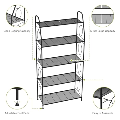 VyGrow 5 Tier Plant Stand Indoor Outdoor, Heavy Duty Plant Shelf, Metal Mesh Tall Plant Stands Holder Rack for Living Room Balcony and Garden, Black by VyGrow - Image 6