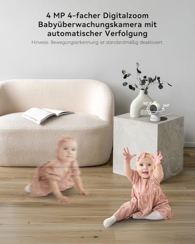 COCOCAM 2K 4MP KI Babyphone mit Kamera 5 Zoll, 2.4GHz/5GHz WLAN, Gesichtsverdeckungs Oder Bauchschlaf Alarm, Intelligentes Zeitalbum, KI-Erkennung, Automatische Verfolgung, IR Nachtsicht