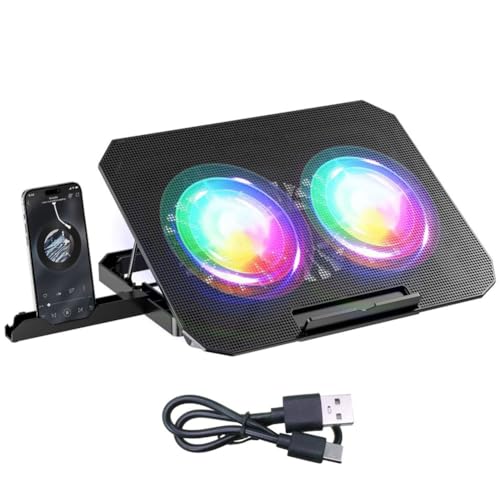 Hipzeepo Mesa Portátil para Laptop con Enfriamiento de CPU, Soporte para Laptop Plegable, Luces de Colores RGB, Dos Ventiladores, Elevador para Notebook, Ajuste de 8 Velocidades.