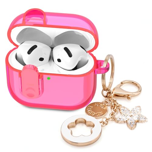 Image of (with Safety Lock) Clear Case Compatible with Cute Apple Airpods 4 Cases 2024 Women, VISOOM Soft TPU Transparency Air pods 4 Gen Case iPods 4 Earbuds Case Girl Bling Keychain for Airpod iPod 4th Gen