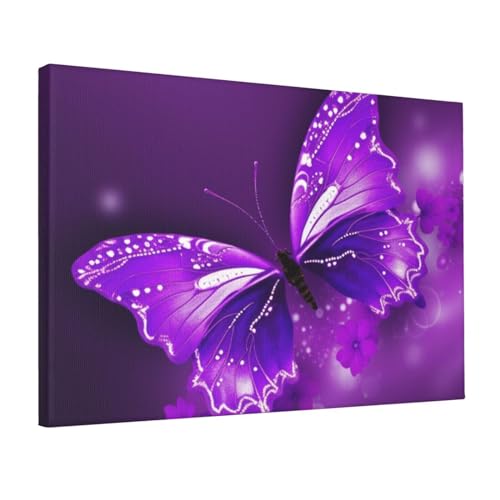 Toile murale papillon violet pour habiller un mur vide de salon