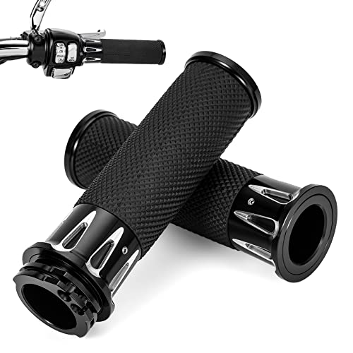 Motorcycle Hand Grips 1 inch Black CNC Handlebar Grips Motorcycle Throttle Grip for 25mm Handle Bars Compatible with Harley Honda Suzuki Yamaha (Black)