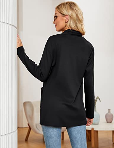 Micoson Women'S Lightweight Open Front Black Cardigan Casual Loose Long Sleeve Cardigan Sweaters With Pockets L thumb #4