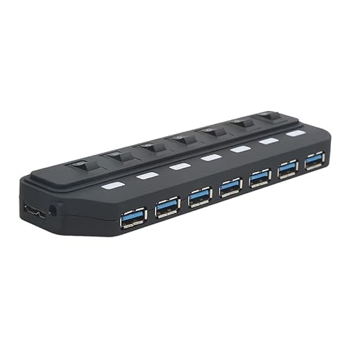YEY USB 3.0 7-Port Individual LED Light Switch Extender Hub: Hi-Speed USB Strip with External 5V2A Power Supply - USB Extender Hub with Switch - for Desktop and Laptop, Mac (USB 7 Port 5V2A Power) - Thumbnail 4