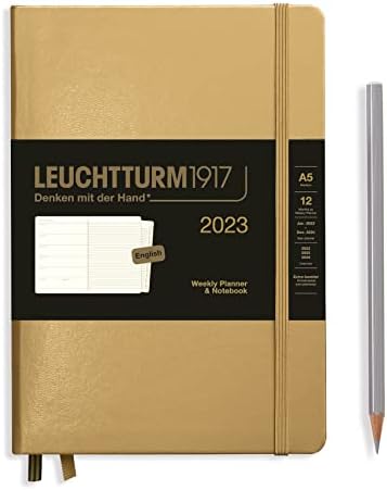 LEUCHTTURM1917 365884 Weekly Planner & Notebook Medium (A5) 2023, Olive, English, 12 Months