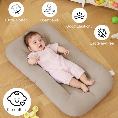 Image of Baby Lounger for Newborn, Bionic Design Baby Lounger, Soft Organic Cotton Breathable Lounger for Infants 0-24 Months (Cream Grey)
