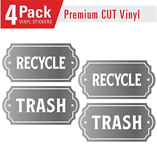 Recycle and Trash Elegant Decal to Organize Trash cans or Garbage containers and Walls - Premium Cut Vinyl (Small, Silver)