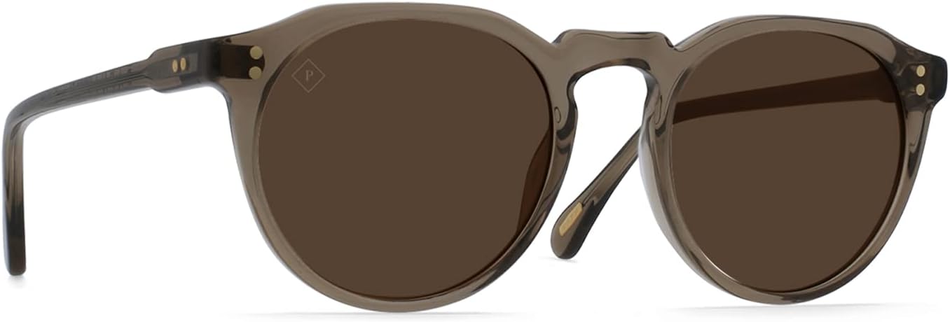RAEN - Remmy - Unisex Retro Round Sunglasses UV Protection - Ghost/Vibrant Brown Polarized Lens (Size 49 MM) - Polarized Lenses