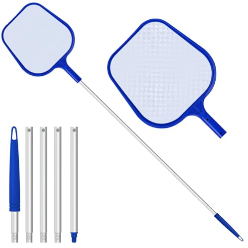VerveSourced Swimming Pool Skimmer Net, Adjustable 5 Connecting 48Inch Aluminium Telescopic Pole, Pond Nets for Cleaning, Fine Mesh Leaf Skimmer Netting for Garden Pond Hot Tub Net, Blue