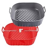 Golden Associate Silicone Liners Square 9 Inches for Large Air Fryer, 2 Pcs Non-stick Food-grade Reu