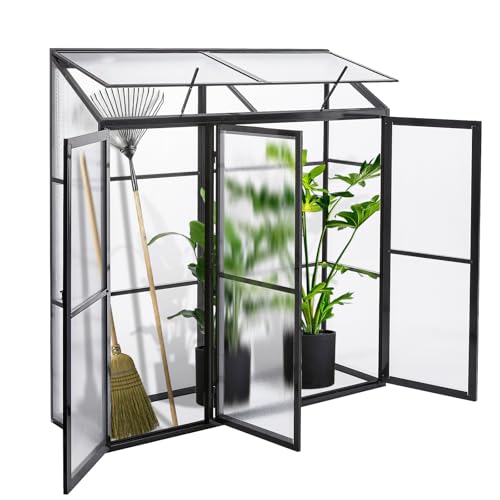 Euboer Aluminium Gewächshaus Beistell Tomatengewächshaus klein Dreitürig Treibhaus 180x55X190 cm