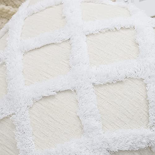 Boho Lumbar Cream White Throw Pillow Cover With Tassels, Plaid Tufted Chenille Soft Decorative Cushion Cover For Bed Couch Living Room, 12X20 Inch 1 Pc #TOP1