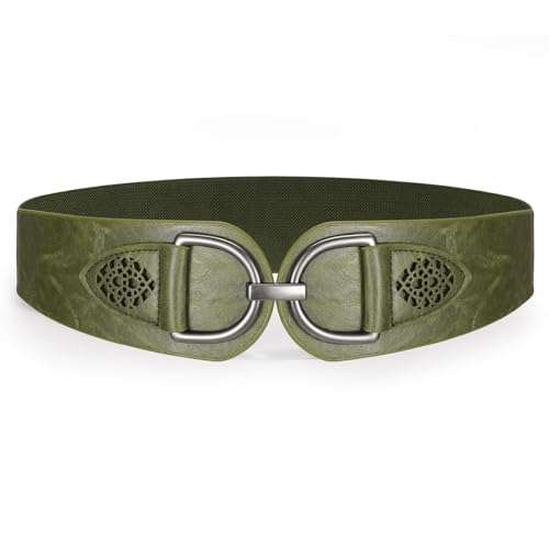 SANSTHS Vintage Women Stretchy Wide Belt Chunky Buckle Elastic Wide