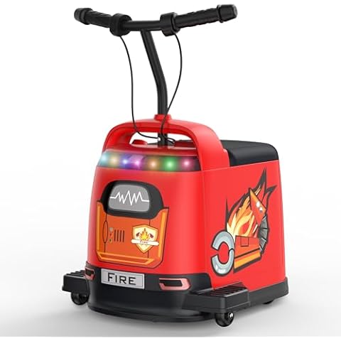 ANPABO 24V Ride-On Scooter for Kids 3-12, 180W Quiet Brushless Motor, Max 5Mph, Ride-On Box Car w/Brake, Music Player, LED Lights, DIY Stickers, Parent Speed Limit Switch for Safety, RED Cover