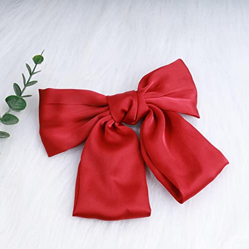 Andelaisi Vintage Bow Hair Clips Satin Bow Hair Barrettes Silk Hair Clip Barrette Retro Bowknot Hair Accessory Satin Ribbion Bowknot Clip Headpiece For Women And Girls Headdress (Red) #TOP2
