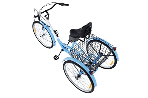Ey Adult Tricycle, 3 Wheel Bike Adult, Three Wheel Cruiser Bike 24 26 inch Wheels, 7 Speed, Adjustable Seat and Handlebar, Multiple Colors (Aqua Blue, 26" Wheels/7-speed)