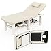 30.5'' Wide × 75'' Long Folding Stationary Massage Table with Backrest and Storage Space for Treatment Table Physical Therapy Table Spa Facial Bed, 6 Square legs, Metal Frame PU Leather - Beige Gray