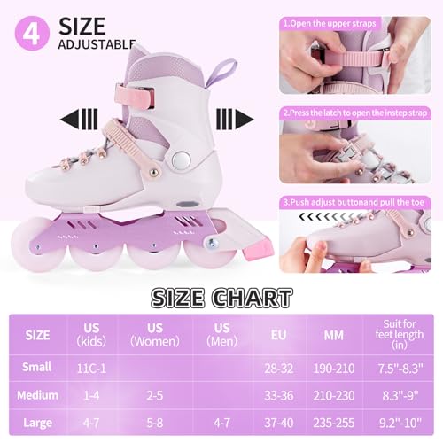 SWAY Adjustable Inline Skates for Kids, Teens and Adults, All Wheels Light Up High Performance Roller Skates for Boys and Girls Ideal for Roller Skate (Purple, Medium-Big Kid（1-4 US）) by SWAY - Used condition - Image 2