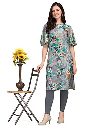 Image of EthnicJunction Women's Crepe Floral Printed Ready to Wear Straight Kurti