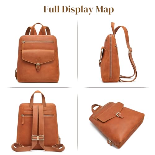 S-ZONE Small Leather Backpack Purse for Women Vintage Casual Daypacks Travel Rucksack Handbag