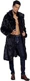 UMREN Mens Faux Fur Coat Long Black Jacket Warm Furry Overcoat Outwear Black S