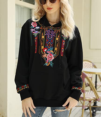 Higustar Boho Mexican Flora Embroidered Sweatshirts For Women Vintage Bohemian Casual Cotton Long Sleeve Hoodies Fall Winter Pullover Hoodie #TOP6
