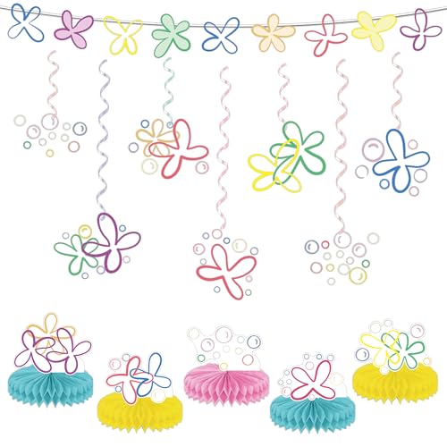 Yellow Cartoon Party Decorations Set Jellyfish Flowers Banner Hanging Swirls Honeycomb Set Under The Sea themed Ceiling Decor Ocean Theme Party Supplies for Kids Birthday Baby Shower Celebration