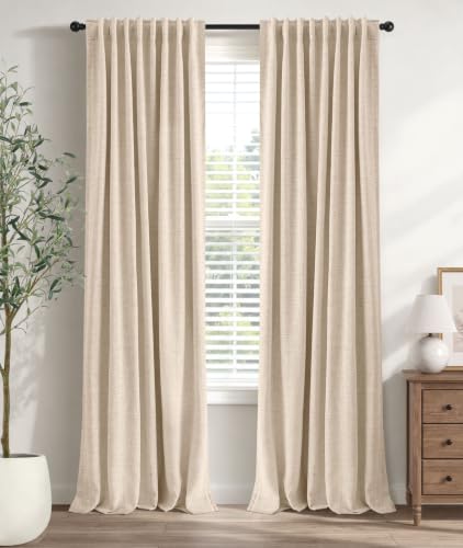 INOVADAY 100% Blackout Linen Curtains for Bedroom 50x84 Inches Oatmeal