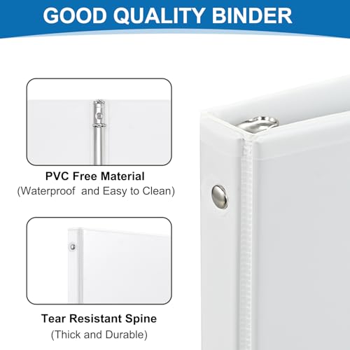 1 inch 3-Ring Binder, 1\" Round Ring Binders with 2 Inside Pockets, View Basic 1 in Binders, Clear View Cover 1-inch-Binder Holds 8.5\'\' x 11\'\'Paper for Office/Home/Back to School(Pack of 12, White