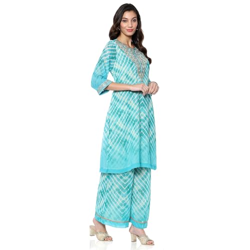 Image of BIBA Women Georgette Straight Embroidered Suit Set