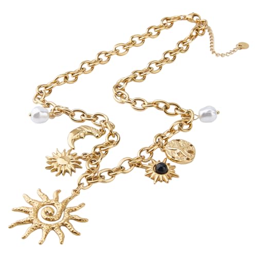 Hobbspring Collier avec charm en or, collier épais en acier inoxydable, bijoux, colliers pour femmes, bijou délicat et simple, Acier inoxydable