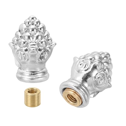 Image of PATIKIL 30 x 20mm Lamp Finials Caps Knob, 2 Set Solid Lamp Shade Top Decoration Screw Cap Nuts with Brass Reducing Adapter for Table Lamps Floor Lamps, Silver Tone