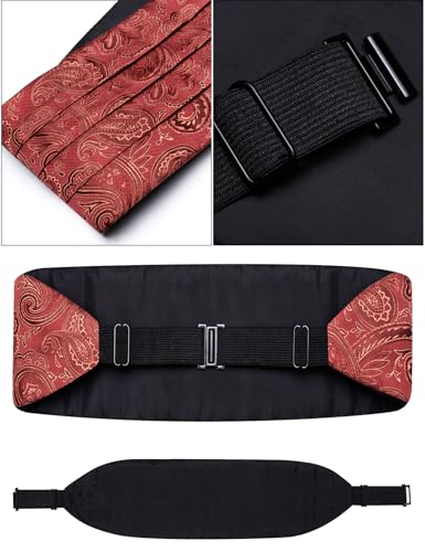 Image of Paisley Floral Tuxedo Cummerbund Bow Tie Pocket Square Set for Men