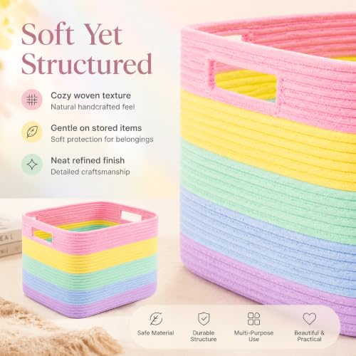 Image of 22.8GAL Extra Large Collapsible Laundry Basket for Dirty Clothes,Shoes, Sturdy Portable Aesthetic Boho Heavy Duty Wicker Hamper for Living Room Thow Pillows Blankets Storage Organizer,Rainbow Pastel