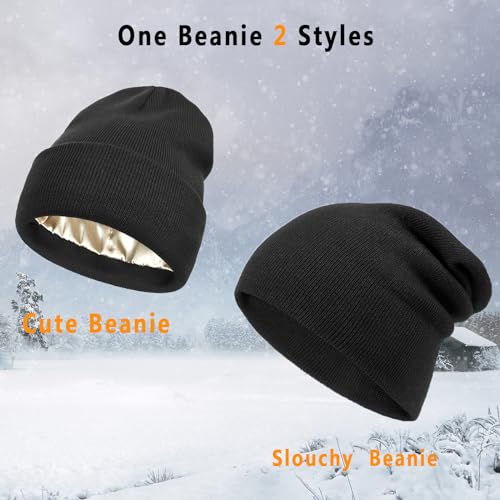 Facecozy Satin Lined Beanie Hats for Women Soft and Warm Winter Hats for Women Men Slouchy Beanie Hat (Beige) — view 5