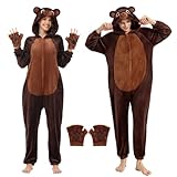 Ezuwail Bärenkostüm Onesie Damen Unisex Erwachsene Bär Kostüm Pyjama Fleece Flauschig Jumpsuit Damen für Cosplay Halloween Karneval