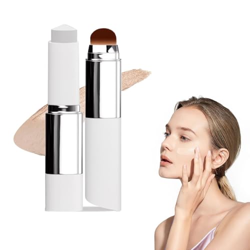Korean Color Changing Foundation Stick with Brush Head - V White Cover Cream for Full to Medium Coverage Base Makeup, Suitable for All Skin Types (Dark Skin)