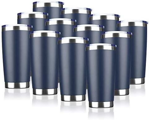 EcoMozz 20oz Tumbler Bulk Stainless Steel Vacuum Insulated Tumblers with Lid Double Wall Travel Mug Durable Powder Coated Coffee Cup, Suitable for Ice Drinks and Hot Beverage (Navy 12pack)