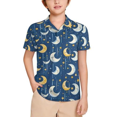 Boys' Classic Polo Shirts Short Sleeve Moisture-Wicking Golf & Tennis Shirts for Youth Teens Cute Stars Moon